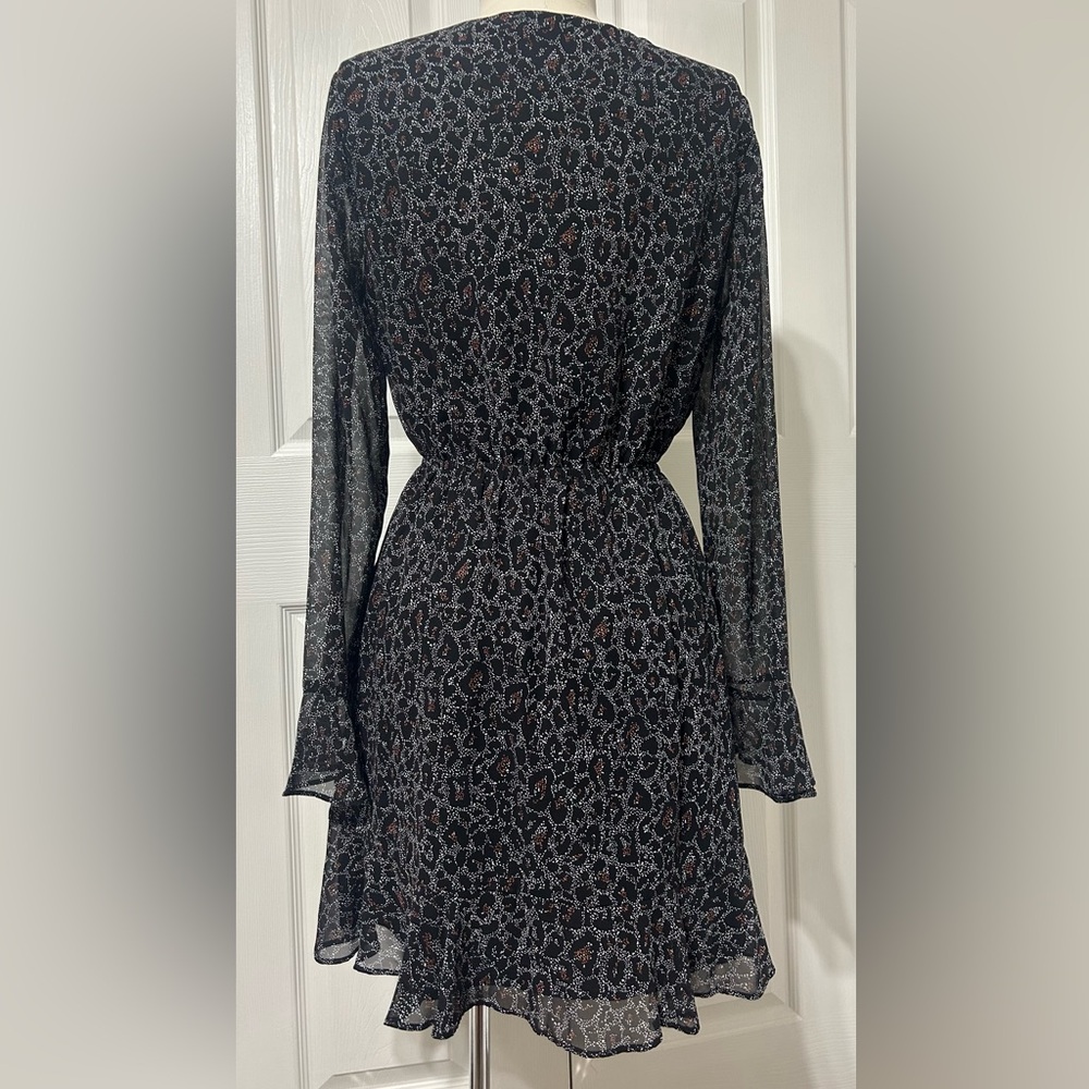 Cupcakes and Cashmere Amity Speckled Leopard Dress Ruffle Hem Long Sleeve Size S - Picture 6 of 6